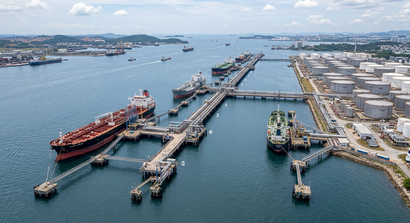 Jetty with several berths and vessels alongside