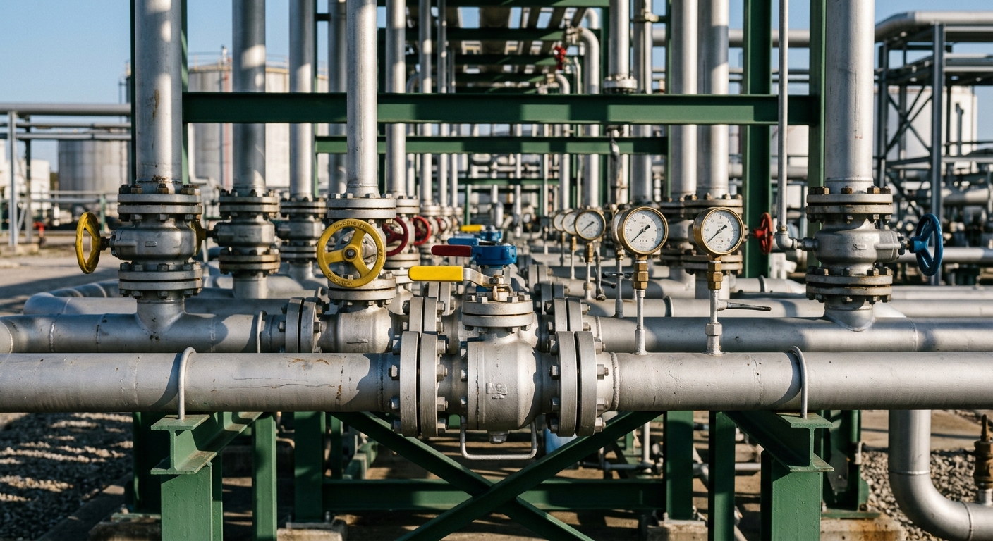 Steel pipe manifold with valves and instrumentation
